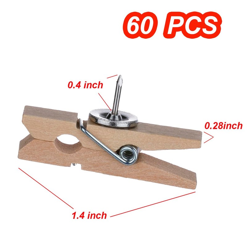 DOSEWART Push Pin Clips for Cork Board  60 Pcs Wooden Paper Clips with Push pins for Bulletin Board Decoration  Artworks  Notes  Photos  Cubicle and Classroom Decor - Image 2